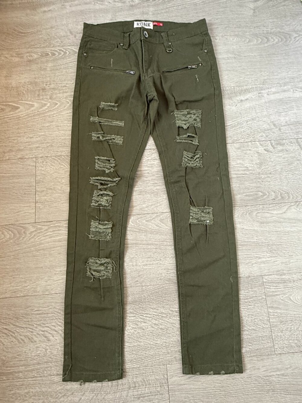 KDNK Los Angeles Men's Distressed Skinny Jeans Size 32 Olive Green